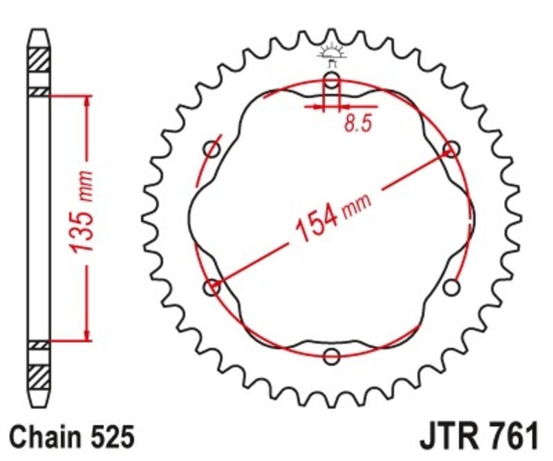 Corona JT SPROCKETS acero estándar 761 - Paso 525