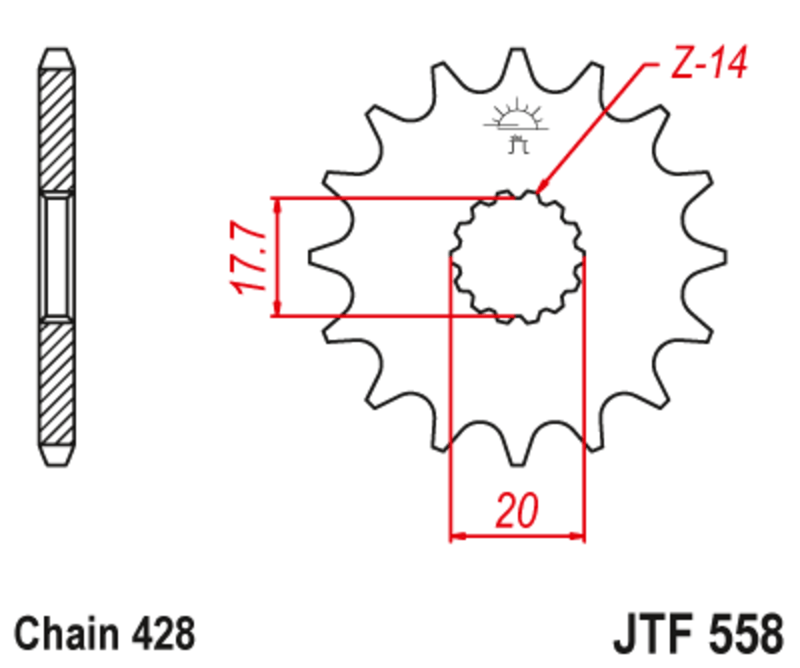 Piñón con goma anti-ruido JT SPROCKETS acero estándar 558 - Paso 428