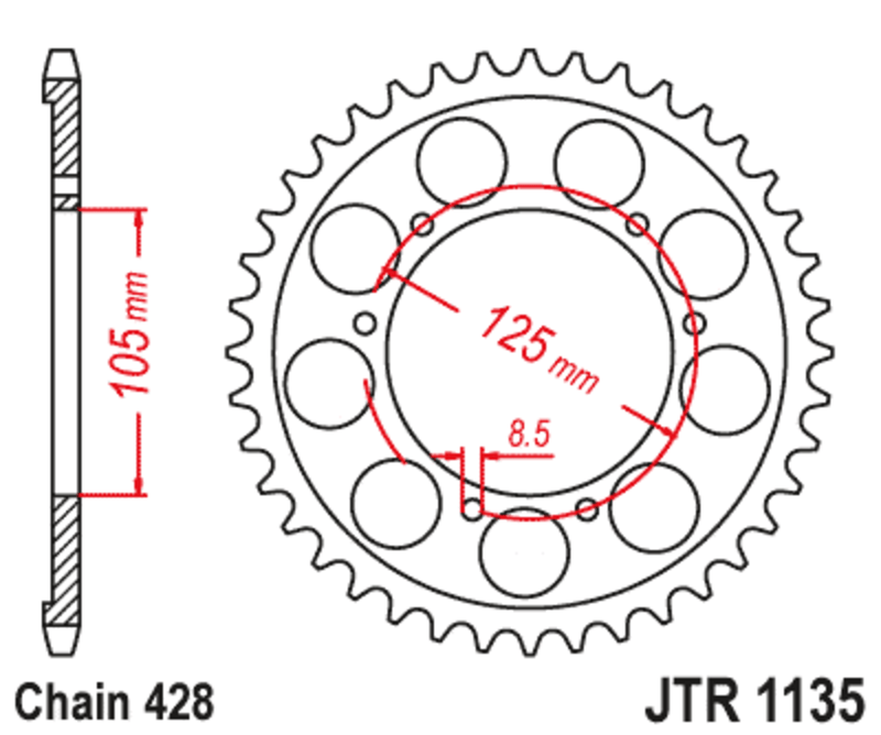 Corona JT SPROCKETS acero estándar 751 - Paso 525
