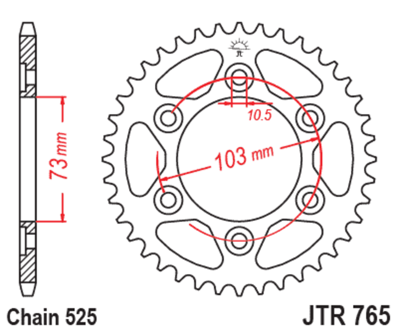 Corona JT SPROCKETS acero estándar 751 - Paso 522