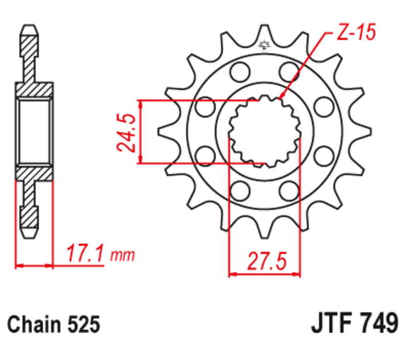 Piñón con goma anti-ruido JT SPROCKETS acero 749 - 525