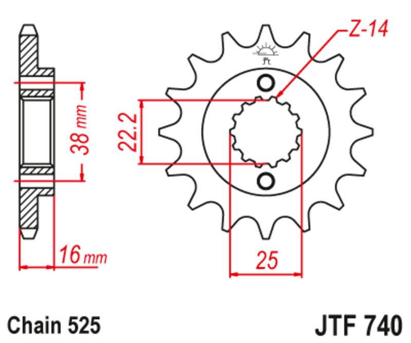 Piñón con goma anti-ruido JT SPROCKETS acero 740 - 525
