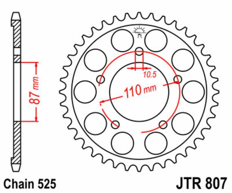 Corona JT SPROCKETS acero estándar 807 - Paso 525
