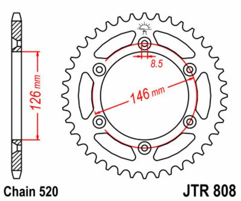 Corona JT SPROCKETS acero estándar 808 - Paso 520