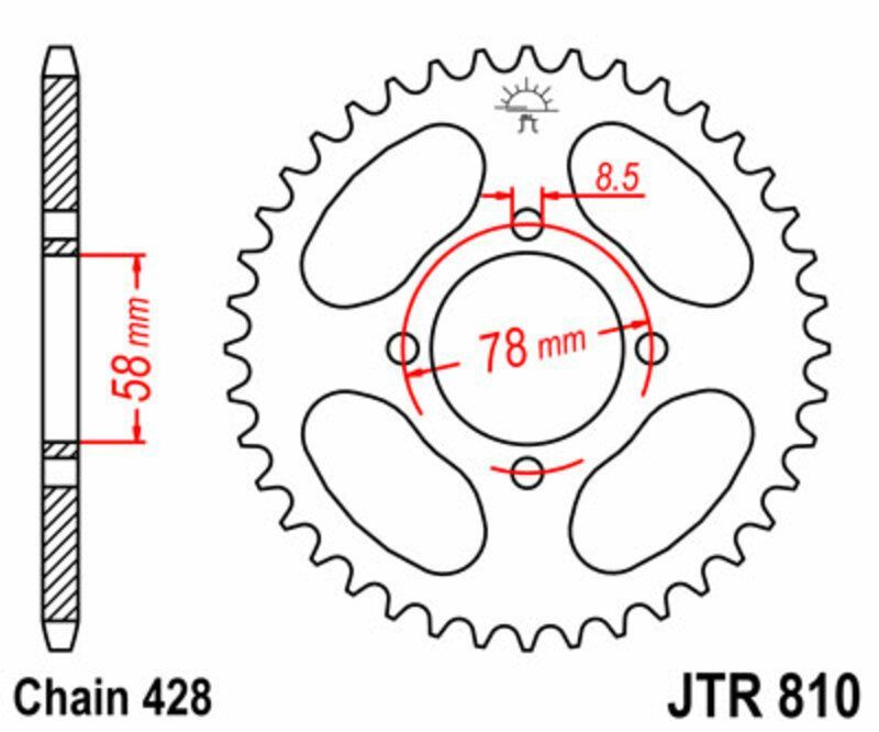 Corona JT SPROCKETS acero estándar 810 - Paso 428