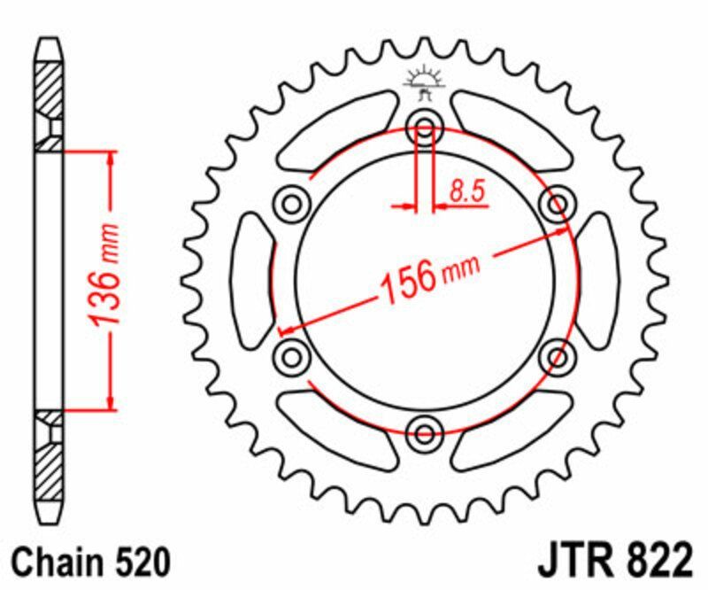 Corona JT SPROCKETS acero estándar 822 - Paso 520