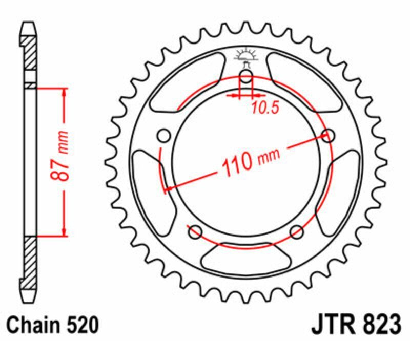 Corona JT SPROCKETS acero estándar 823 - Paso 520