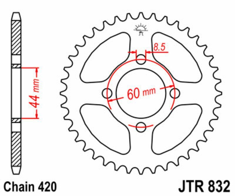 Corona JT SPROCKETS acero estándar 832 - Paso 420