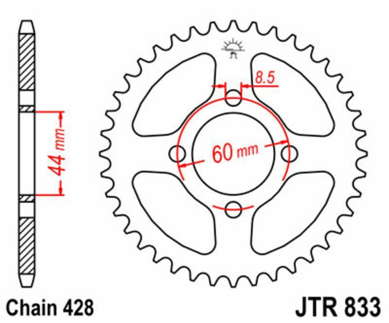 Corona JT SPROCKETS acero estándar 833 - Paso 428