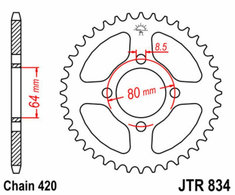 Corona JT SPROCKETS acero estándar 834 - Paso 420