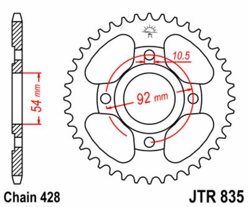 Corona JT SPROCKETS acero estándar 835 - Paso 428
