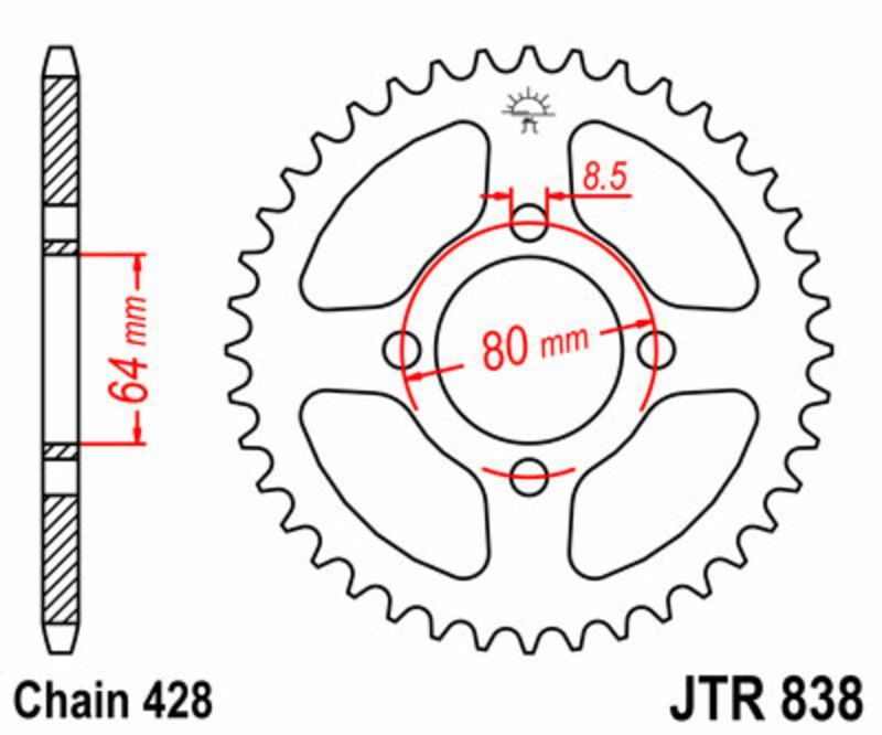 Corona JT SPROCKETS acero estándar 838 - Paso 428