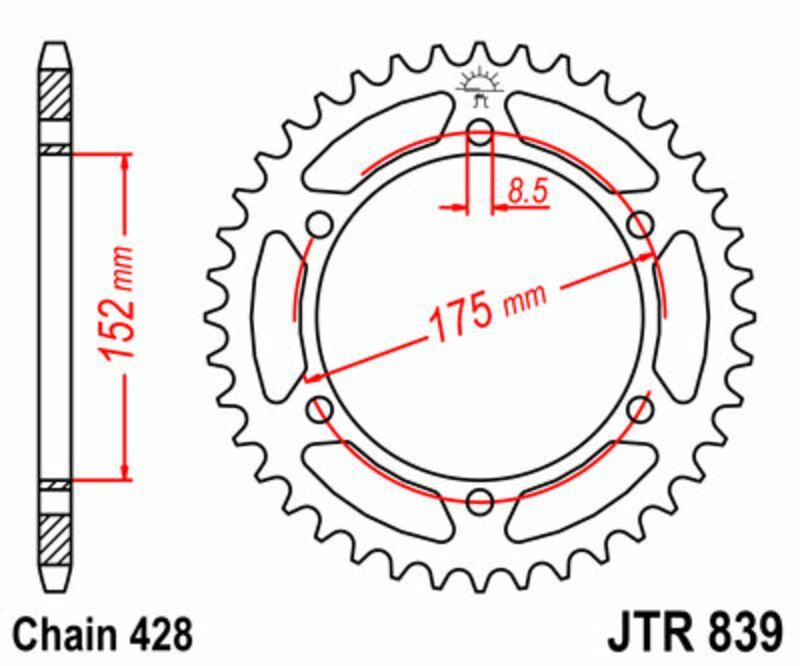 Corona JT SPROCKETS acero estándar 839 - Paso 428