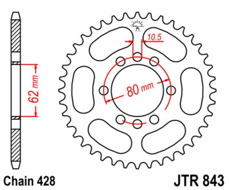 Corona JT SPROCKETS acero estándar 843 - Paso 428