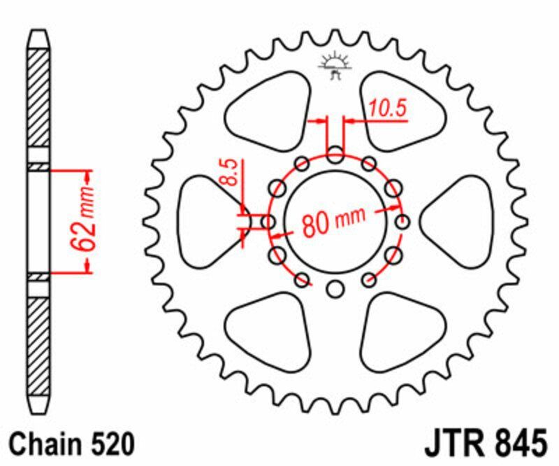 Corona JT SPROCKETS acero estándar 845 - Paso 520