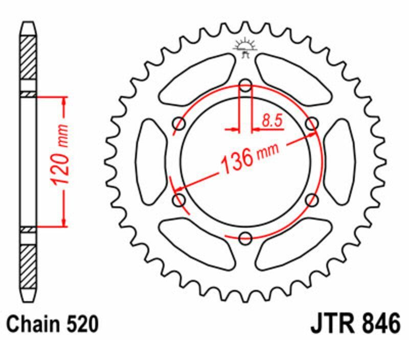 Corona JT SPROCKETS acero estándar 846 - Paso 520
