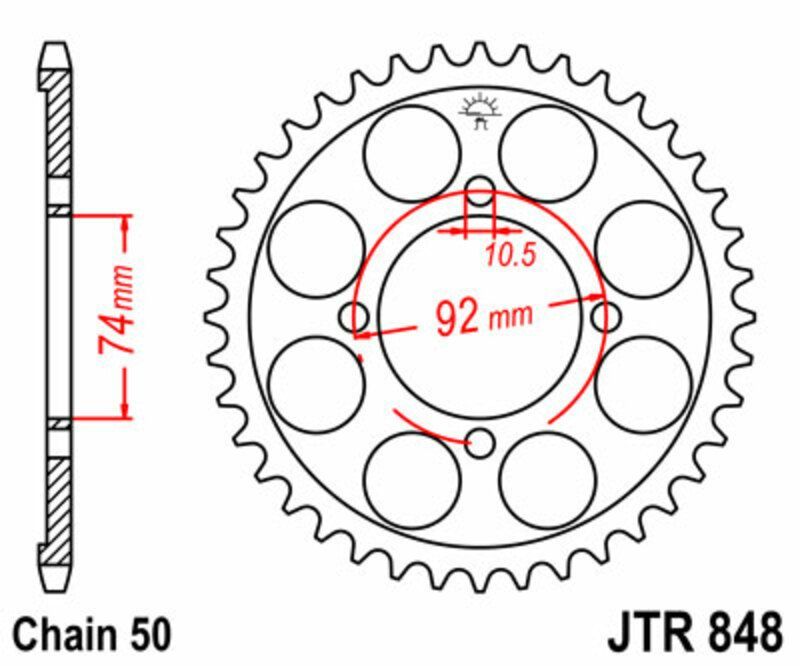 Corona JT SPROCKETS acero estándar 848 - Paso 530