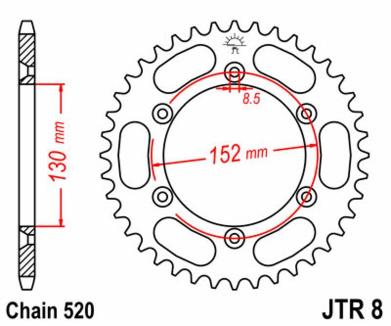 Corona JT SPROCKETS acero estándar 8 - Paso 520