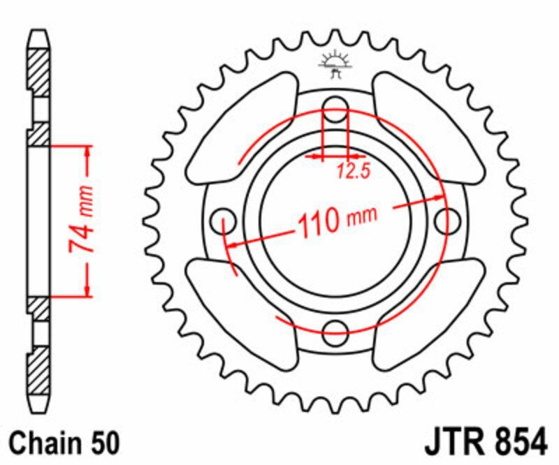 Corona JT SPROCKETS acero estándar 854 - Paso 530