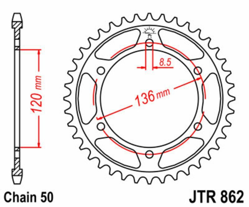 Corona JT SPROCKETS acero estándar 862 - Paso 530