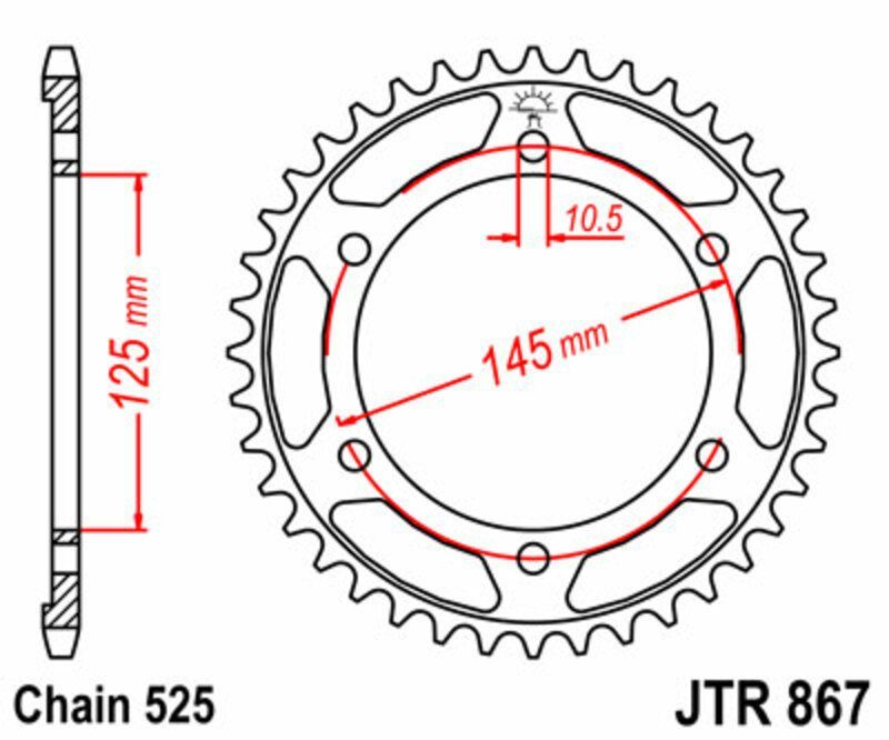 Corona JT SPROCKETS acero estándar 867 - Paso 525