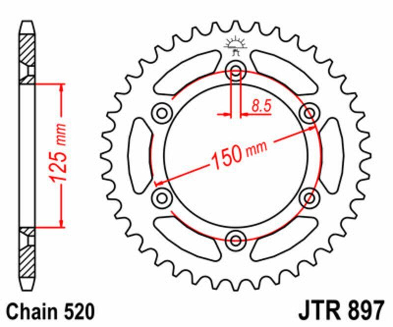 Corona JT SPROCKETS acero estándar 897 - Paso 520