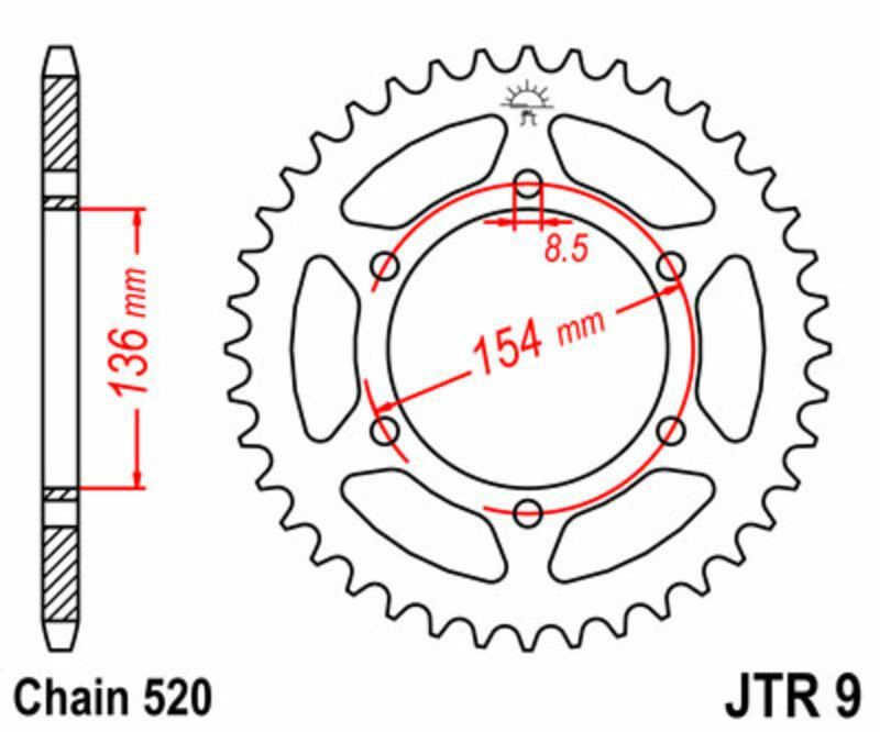 Corona JT SPROCKETS acero estándar 9 - Paso 520