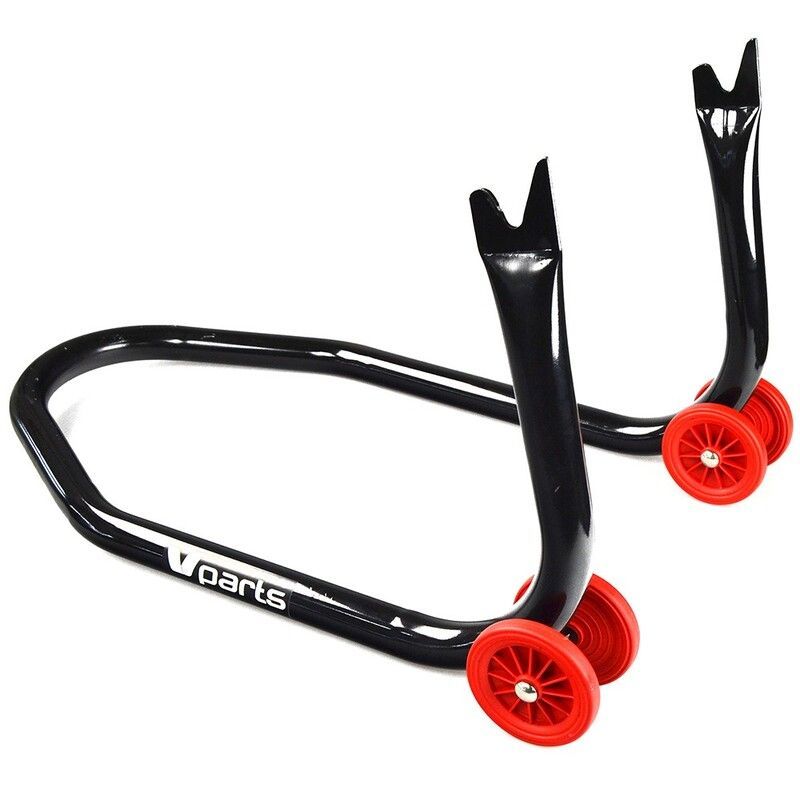 Caballete trasero moto BIHR con soportes en V para diábolos - Negro y rojo