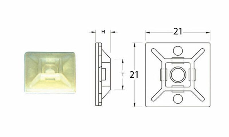 Base adhesiva para bridas de nylon BIHR blanco 21 x 21mm