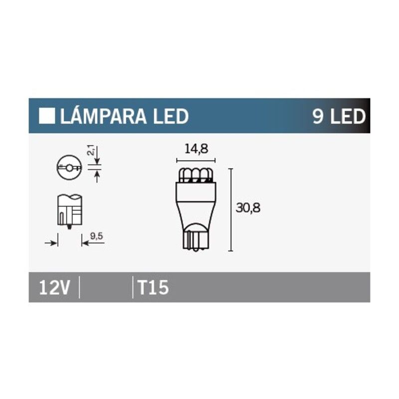 Caja de 10 lámparas 9LED T15 AMBAR