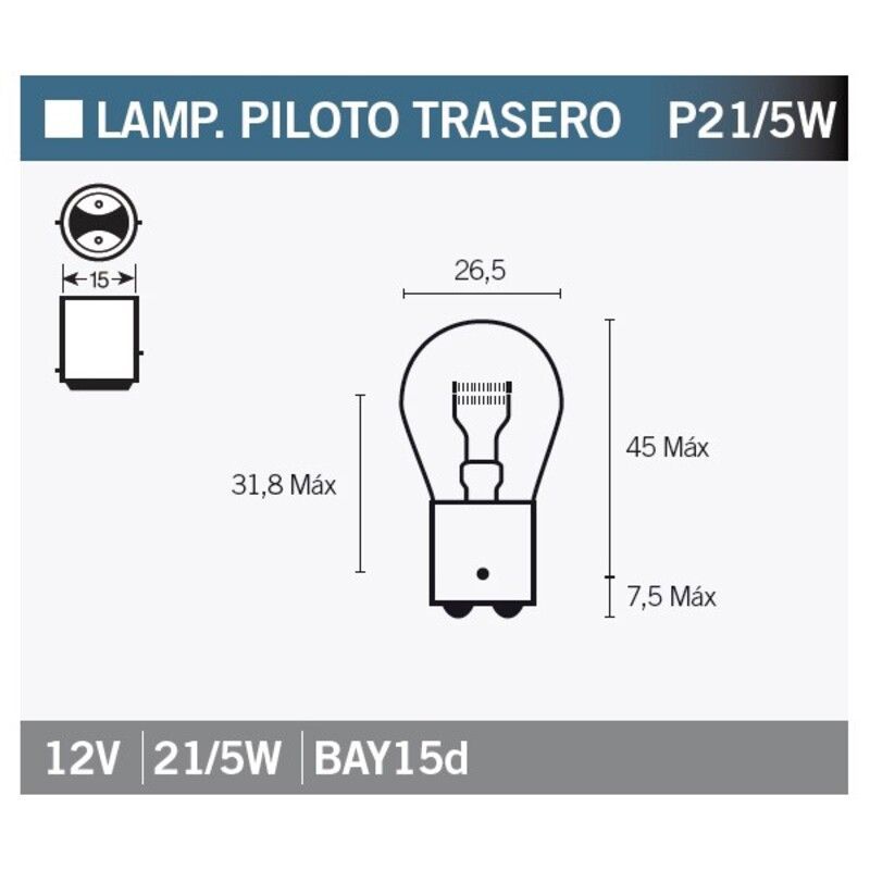 Caja de 10 lámparas BILUX 12V21/5W ROJA