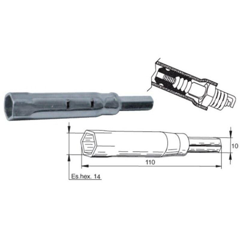 Llave de bujía con extractor de pipa de silicona Hex.14
