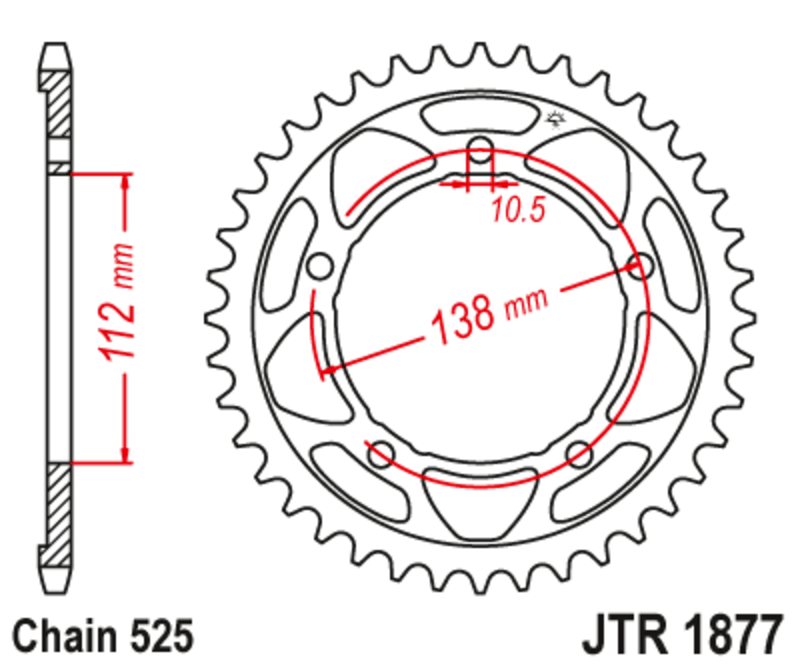 Corona JT SPROCKETS acero estándar 1877 - Paso 525