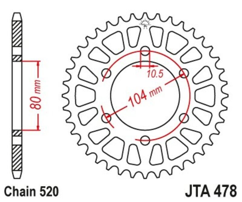 Corona JT Aluminio negro JT 478 con 43 dientes