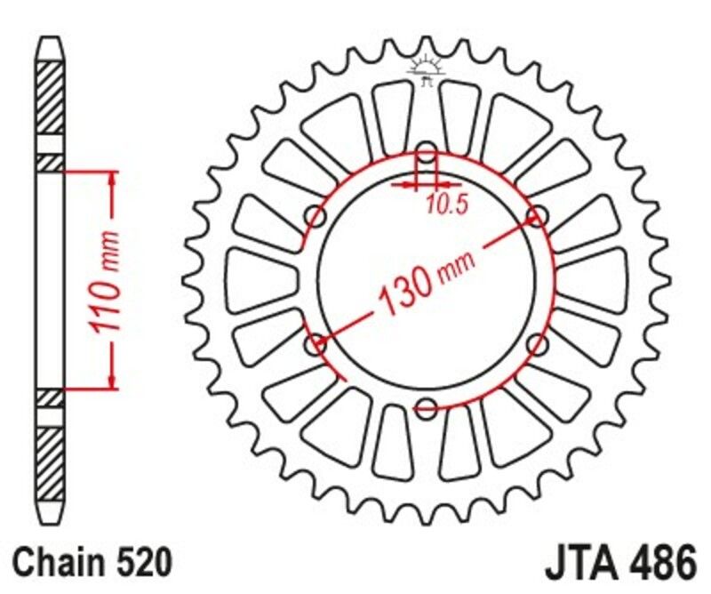 Corona JT Aluminio negro JT 486 con 46 dientes