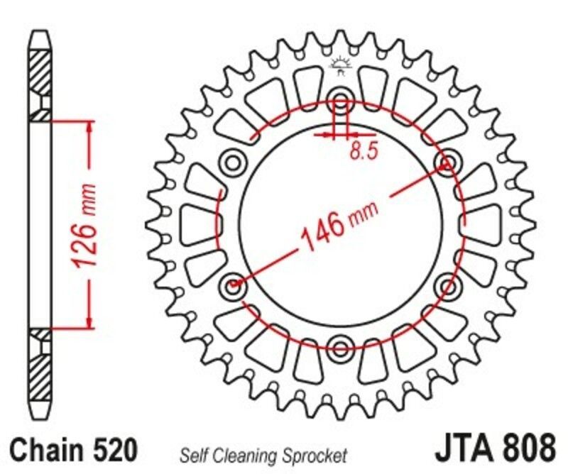 Corona JT Aluminio negro JT 808 con 49 dientes