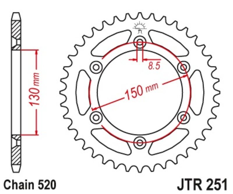 Corona JT 251 de acero con 51 dientes paso 520 autolimpiable