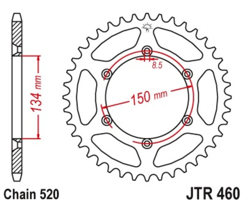 Corona JT 460 de acero con 50 dientes paso 520 autolimpiable