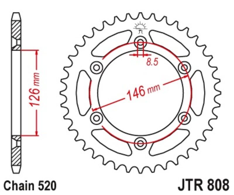Corona JT 808 de acero con 50 dientes paso 520 autolimpiable
