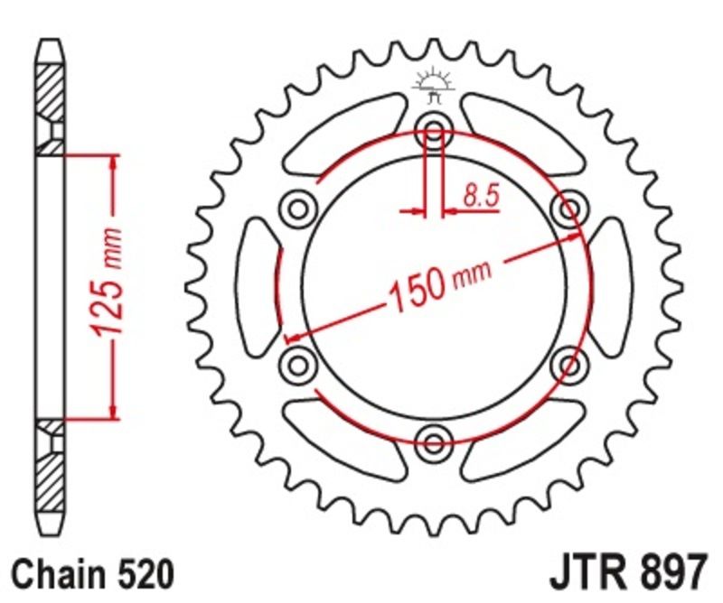 Corona JT 897 de acero con 51 dientes paso 520 autolimpiable