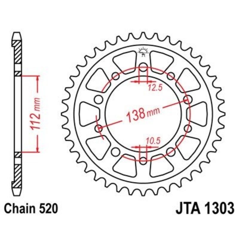 Corona JT 1303 de aluminio con 44 dientes