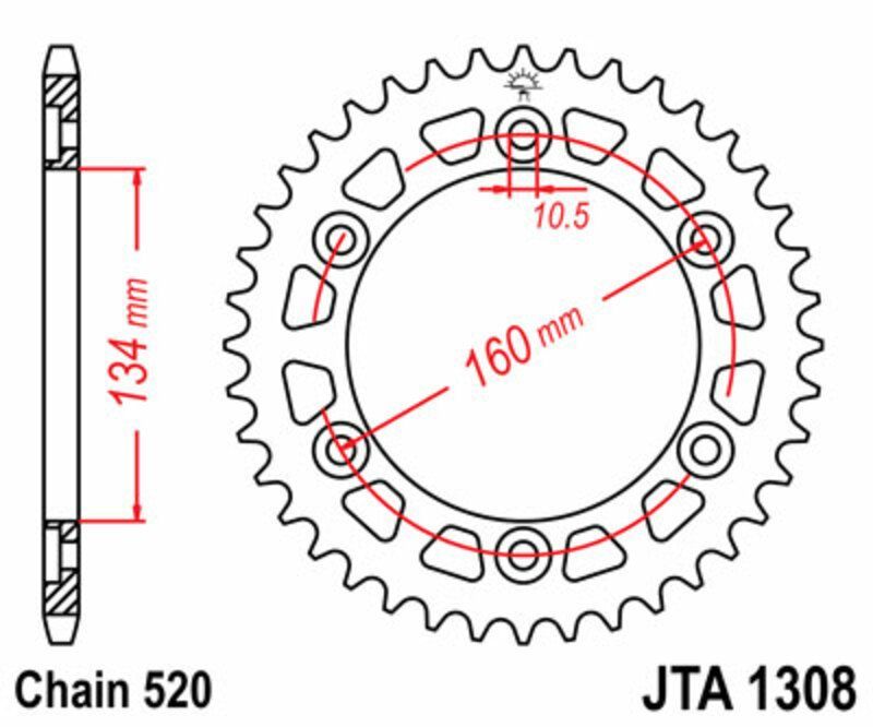 Corona JT SPROCKETS aluminio ultraligera 1308 - Paso 520