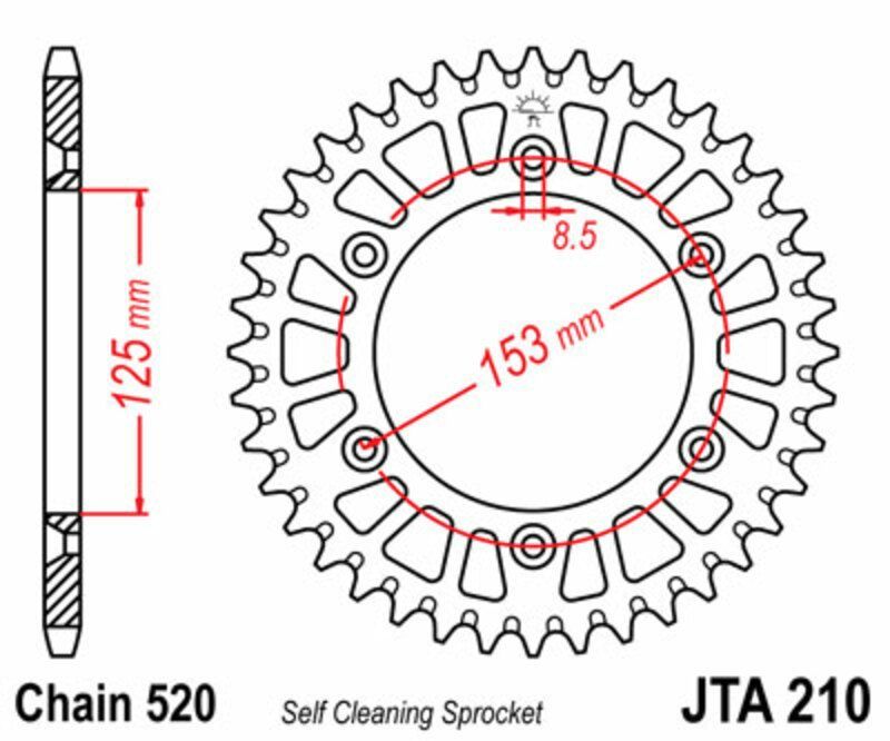 Corona JT SPROCKETS aluminio ultraligera autolimpiable 210 - Paso 520