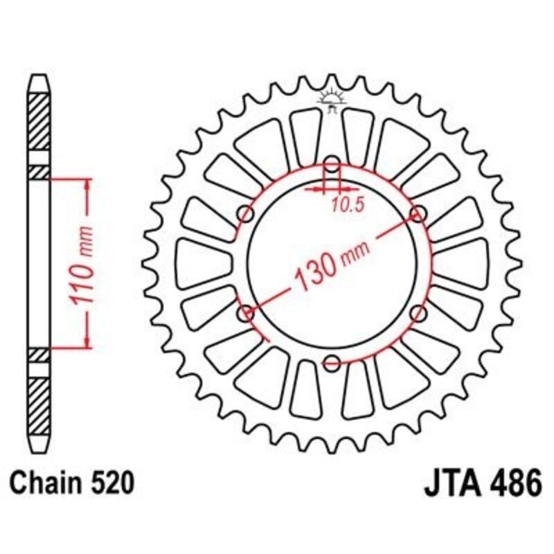 Corona JT A486 de aluminio con 44 dientes