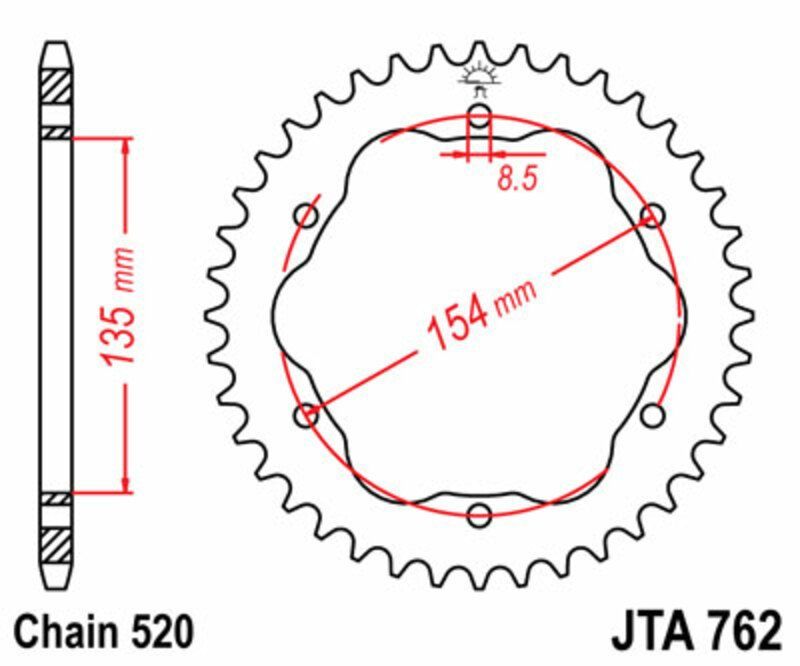 Corona JT SPROCKETS aluminio ultraligera 762 - Paso 520