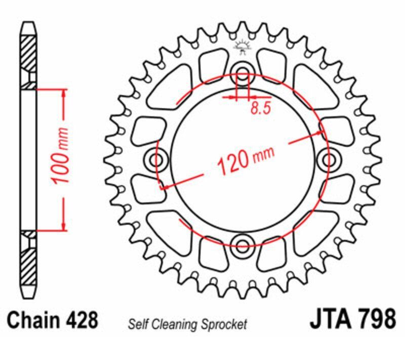 Corona JT SPROCKETS aluminio ultraligera autolimpiable 798 - Paso 428