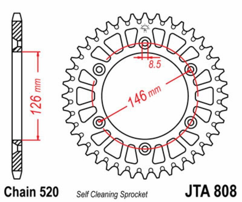 Corona JT SPROCKETS aluminio ultraligera autolimpiable 808 - Paso 520