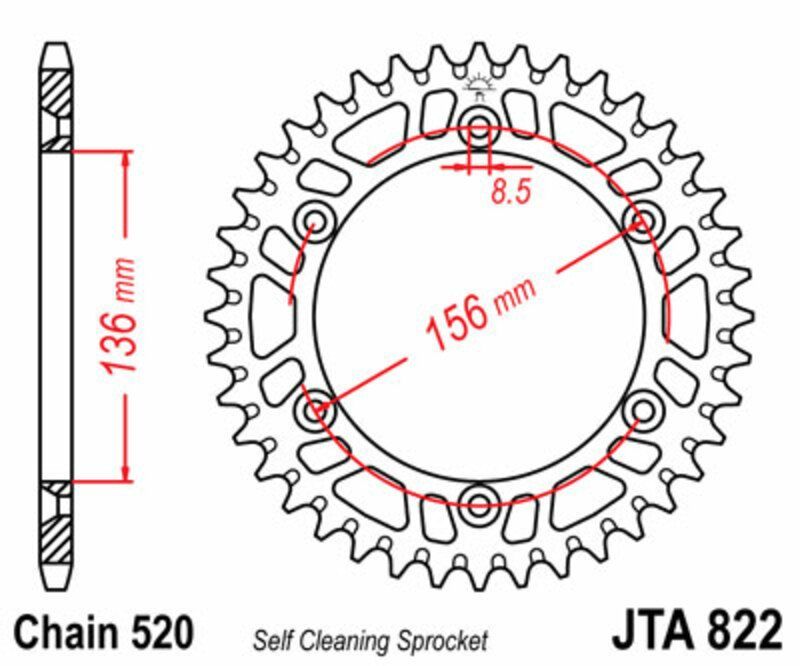 Corona JT SPROCKETS aluminio ultraligera autolimpiable 822 - Paso 520