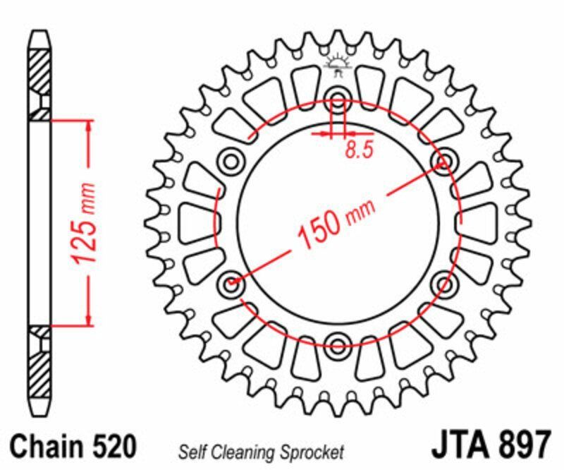 Corona JT SPROCKETS aluminio ultraligera autolimpiable 897 - Paso 520