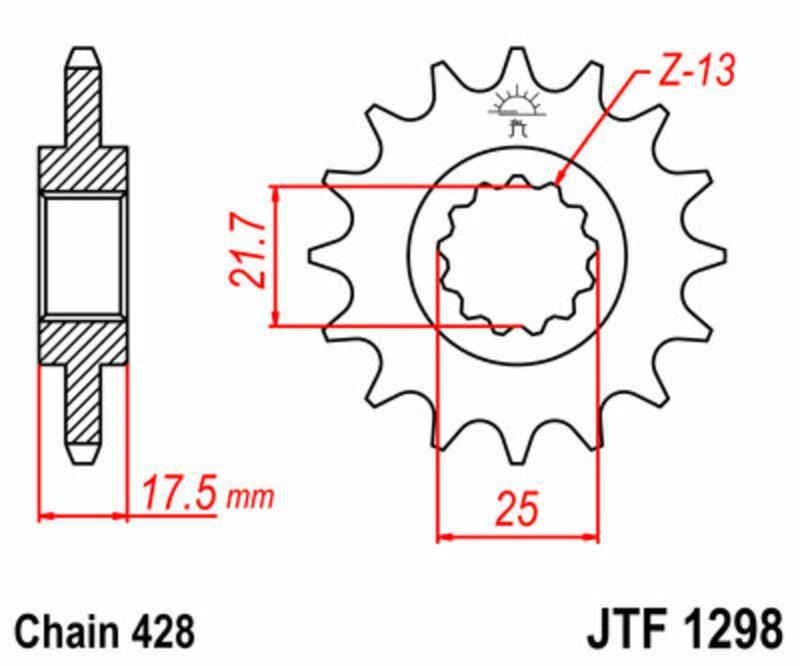 Piñón JT SPROCKETS acero estándar 1298 - Paso 428